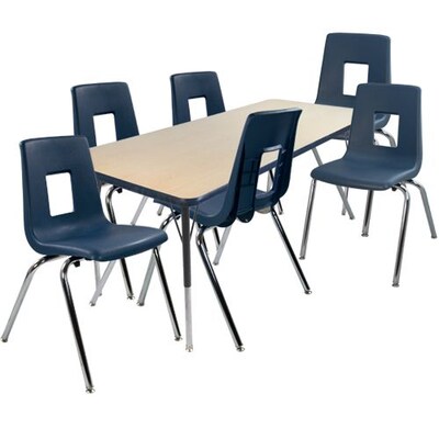 Advantage 30 x 60 Maple/Navy Activity Table with 6 Navy 14 Student Stack Chairs (AT3060MN6NAVY14)