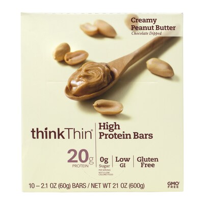 thinkThin Gluten Free Creamy Peanut Butter Protein Bar, 10 Bars/Box (307-00113)