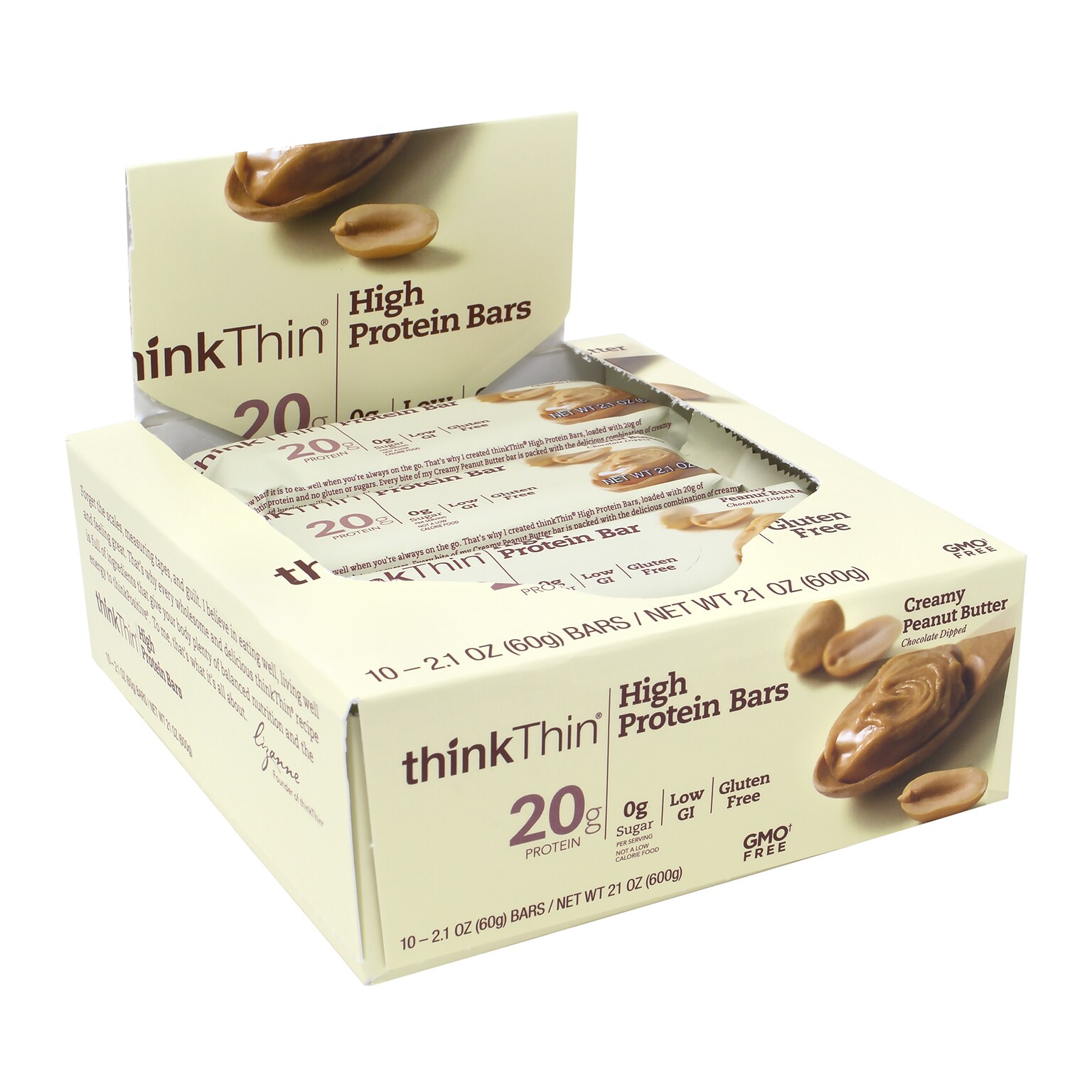 thinkThin Gluten Free Creamy Peanut Butter Protein Bar, 10 Bars/Box (307-00113)