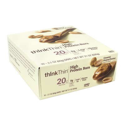 thinkThin Gluten Free Creamy Peanut Butter Protein Bar, 10 Bars/Box (307-00113)