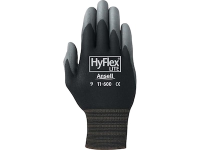 HyFlex Lite Nylon Polyurethane Gloves, Gray/Black, 12/Pack (11-600-9B) (11-600-9B)