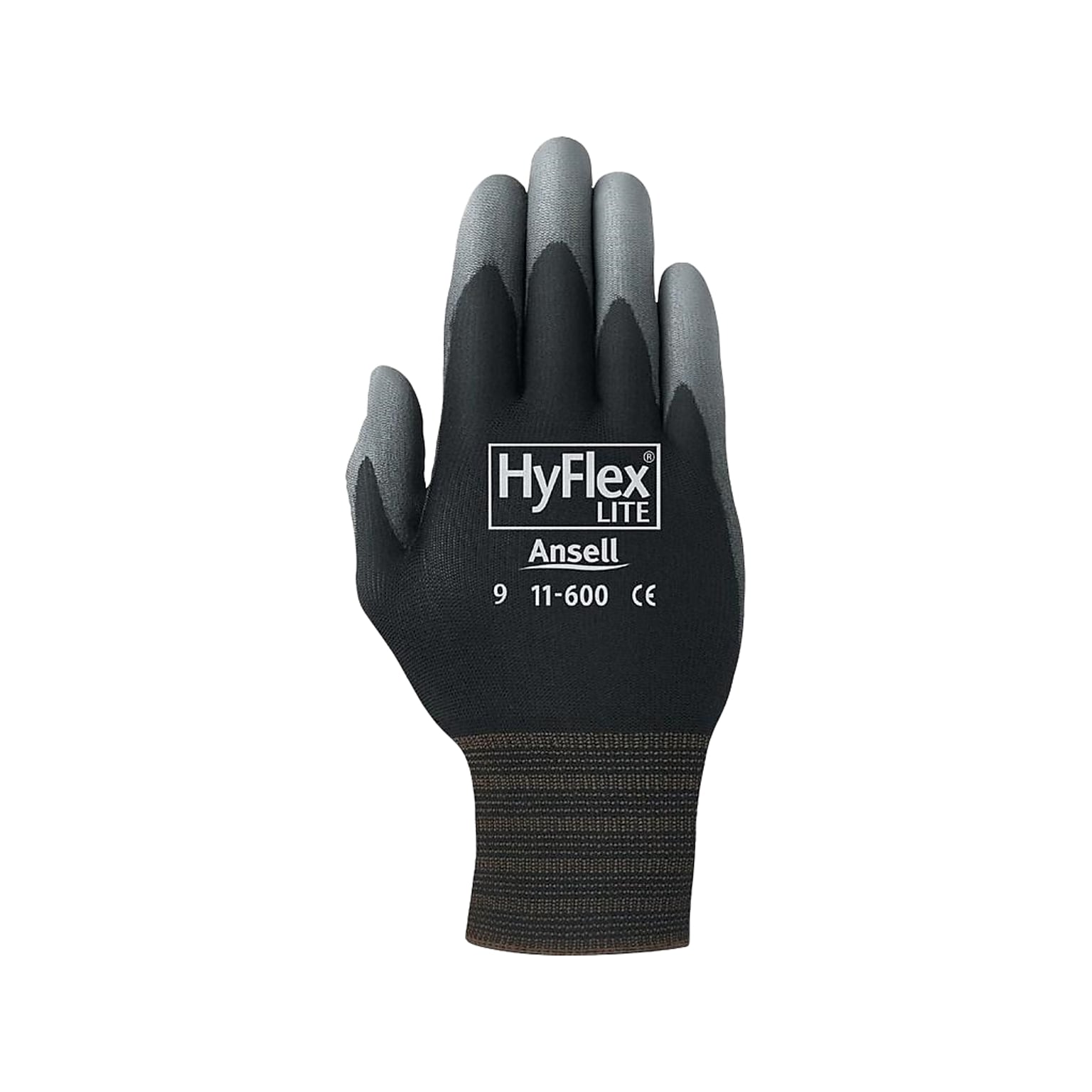 HyFlex Lite Nylon Polyurethane Gloves, Gray/Black, 12/Pack (11-600-9B) (11-600-9B)