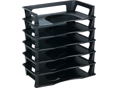 Rubbermaid Regeneration Stackable Side Loading Letter Trays, Letter Size, Black Plastic, 6/Pack (860