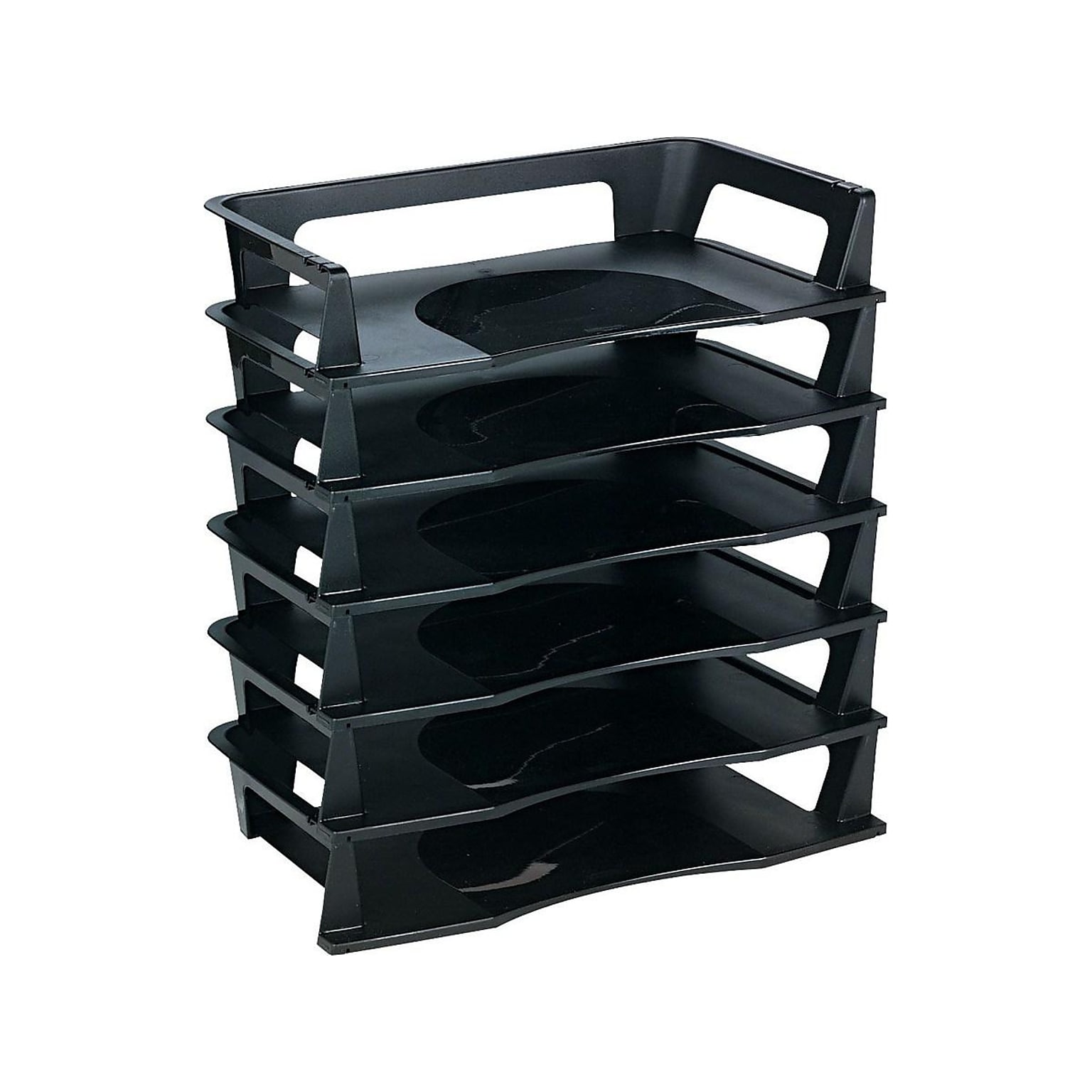 Rubbermaid Regeneration Stackable Side Loading Letter Trays, Letter Size, Black Plastic, 6/Pack (86028)