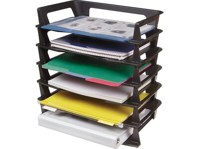 Rubbermaid Regeneration Stackable Side Loading Letter Trays, Letter Size, Black Plastic, 6/Pack (86028)