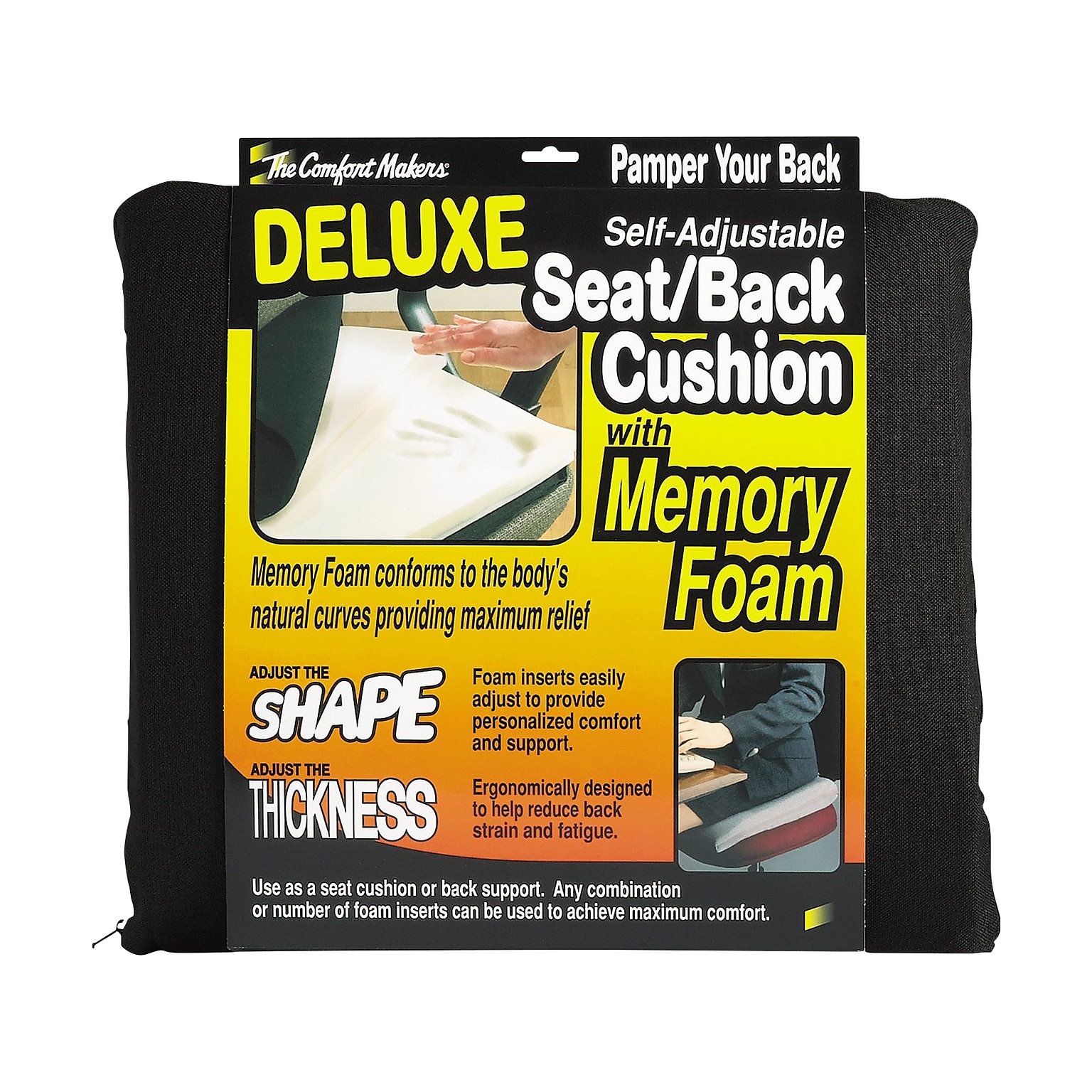 ComfortMakers Deluxe Memory Foam Chair Cushion, Black (91061)