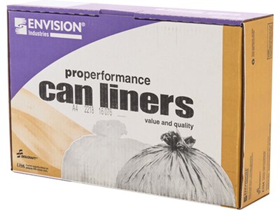 Envision 33 Gallon Trash Bags, Low Density, 0.8 Mil, 33 x 39, Clear, 250 Bags/Box (8105-01-517-1353)