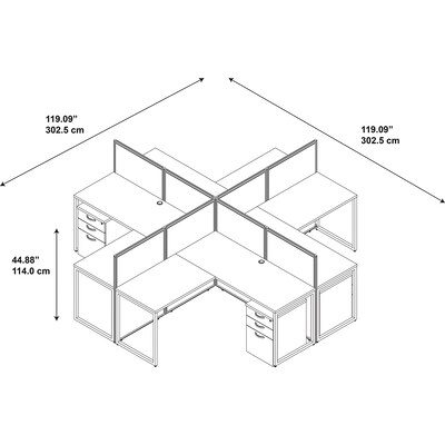 Bush Business Furniture Easy Office 44.88"H x 119"W 4 Person X-Shaped Cubicle Workstation, Dark Wood (EOD760SMR-03K)