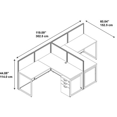 Bush Business Furniture Easy Office 44.88"H x 60.03"W 2 Person T-Shaped Cubicle Workstation, Dark Wood (EOD560SMR-03K)