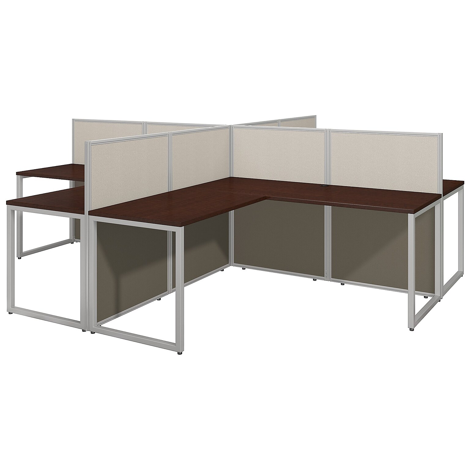 Bush Business Furniture Easy Office 44.88H x 119.09W 4 Person X-Shaped Cubicle Workstation, Mocha Cherry (EOD760MR-03K)