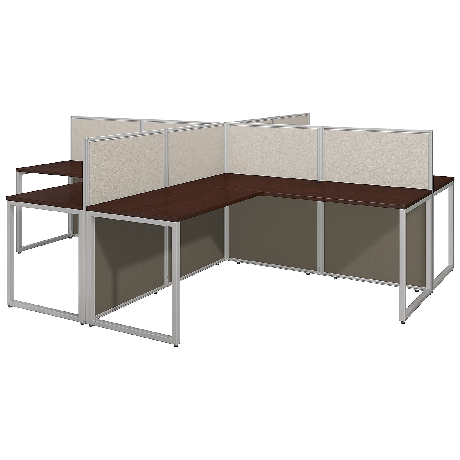 Bush Business Furniture Easy Office 45H x 119W 4 Person X-Shaped Cubicle Workstation, Mocha Cherry (EOD760MR-03K)