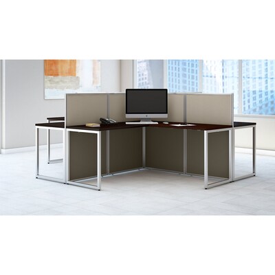 Bush Business Furniture Easy Office 45H x 119W 4 Person X-Shaped Cubicle Workstation, Mocha Cherry