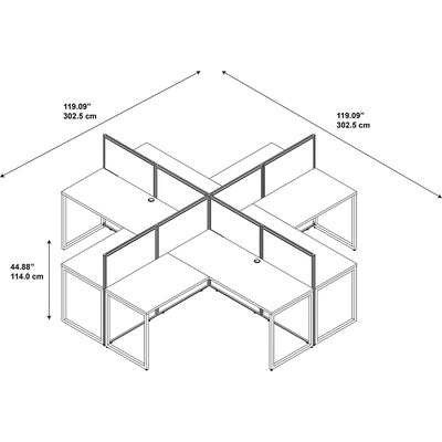 Bush Business Furniture Easy Office 45"H x 119"W 4 Person X-Shaped Cubicle Workstation, Mocha Cherry (EOD760MR-03K)