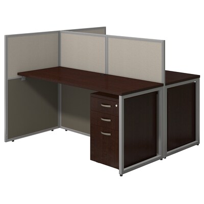 Bush Business Furniture Easy Office 60W 2 Person Str Desk Open Office w 3 Dwr Mob Ped, Mocha Cherry, Installed (EOD460SMR-03KFA)