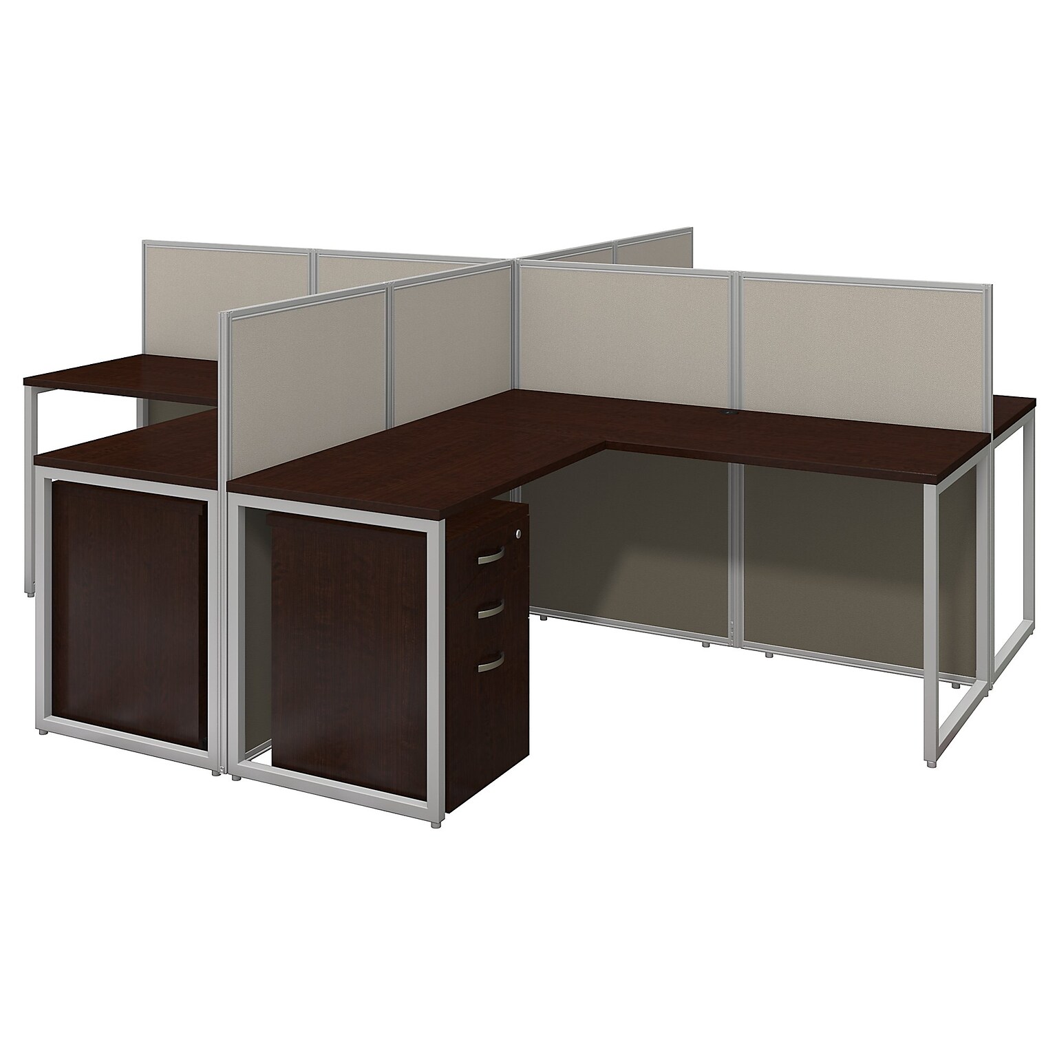 Bush Business Furniture Easy Office 44.88H x 119W 4 Person X-Shaped Cubicle Workstation, Dark Wood (EOD760SMR-03K)
