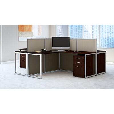 Bush Business Furniture Easy Office 44.88"H x 119"W 4 Person X-Shaped Cubicle Workstation, Dark Wood (EOD760SMR-03K)