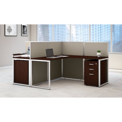 Bush Business Furniture Easy Office 44.88"H x 60.03"W 2 Person T-Shaped Cubicle Workstation, Dark Wood (EOD560SMR-03K)