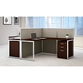 Bush Business Furniture Easy Office 60W 2Person LShaped Desk Open Office w/ Two 3 Dwr Mobile Peds, M