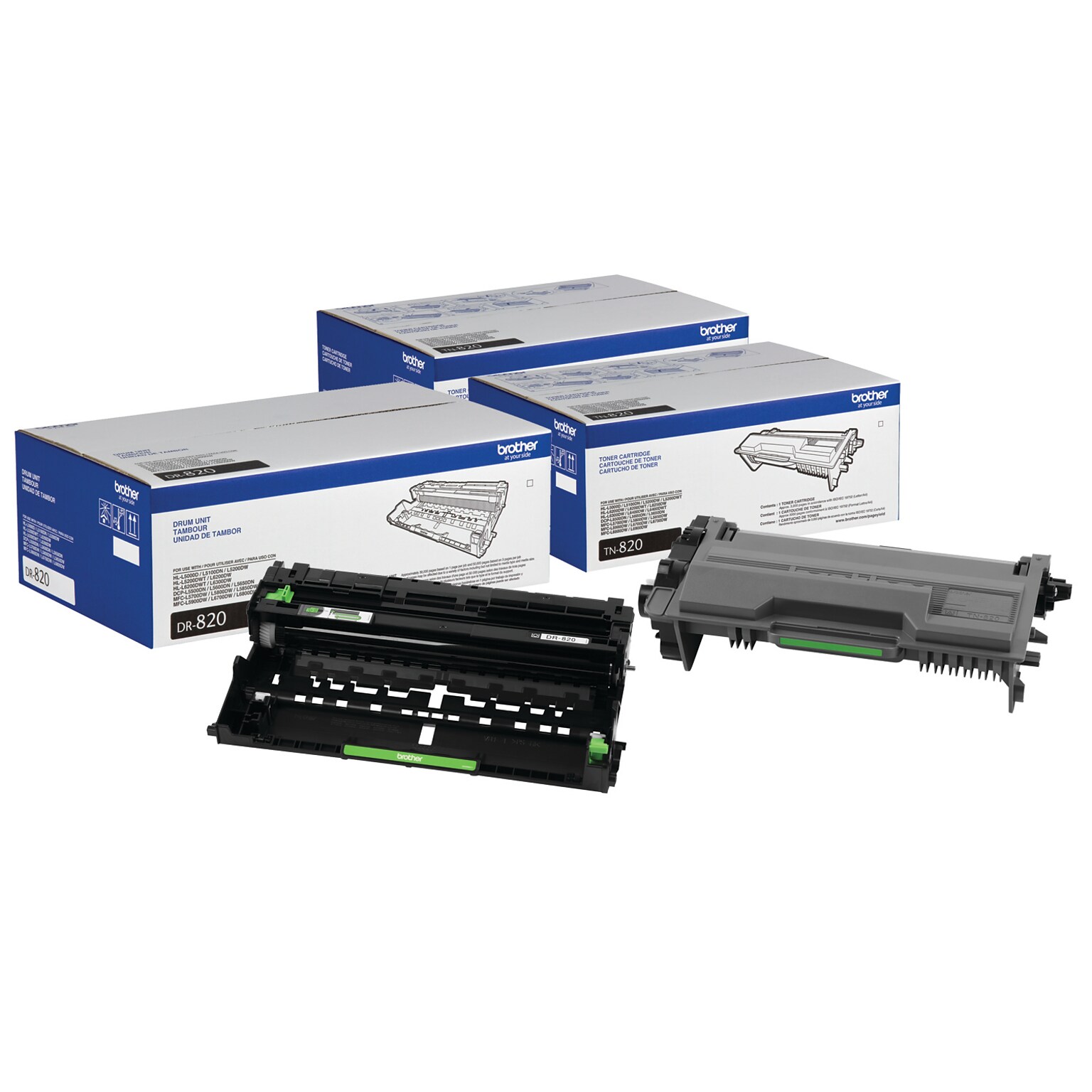 Brother Original DR820 Drum Unit and 2-Pack TN820 Black Standard Yield Laser Toner Cartridge