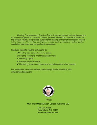 Reading Comprehension Practice, Grade 5 Paperback (404255)