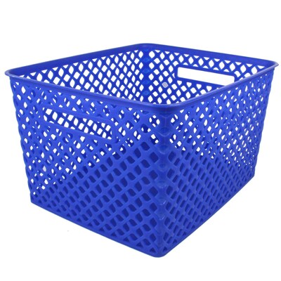 Romanoff Large Plastic Woven Basket 14.5"H x 12"W, Blue (ROM74204)