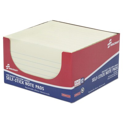 AbilityOne Skilcraft Recycled Notes, 3" x 5", Yellow, 100 Sheet/Pad, 12 Pads/Pack (7530011167865)