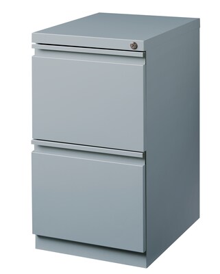 Hirsh HL10000 Series 2-Drawer Mobile Pedestal File Cabinet w/Full-Width Pull and Wheels, Letter-Width, Platinum, 20"D (21857)