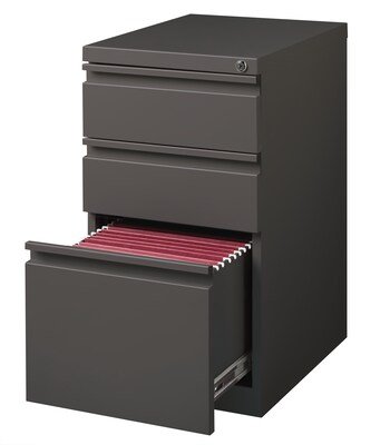Hirsh HL10000 Series 3-Drawer Mobile Pedestal File Cabinet w/Full-Width Pull and Wheels, Letter-Width, Medium Tone, 20"D (19354)