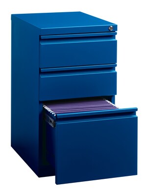 Hirsh HL10000 Series 3-Drawer Mobile Pedestal File Cabinet w/Full-Width Pull and Wheels, Letter-Width, Blue, 20"D (19356)