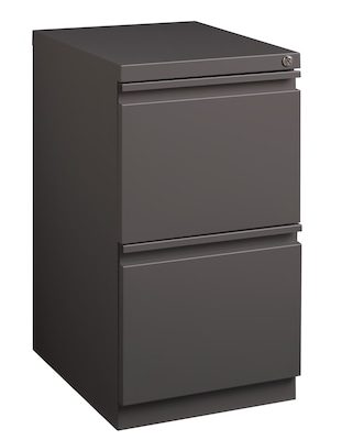 Hirsh HL10000 Series 2-Drawer Mobile Pedestal File Cabinet w/Full-Width Pull and Wheels, Letter-Width, Medium Tone, 20"D (19358)