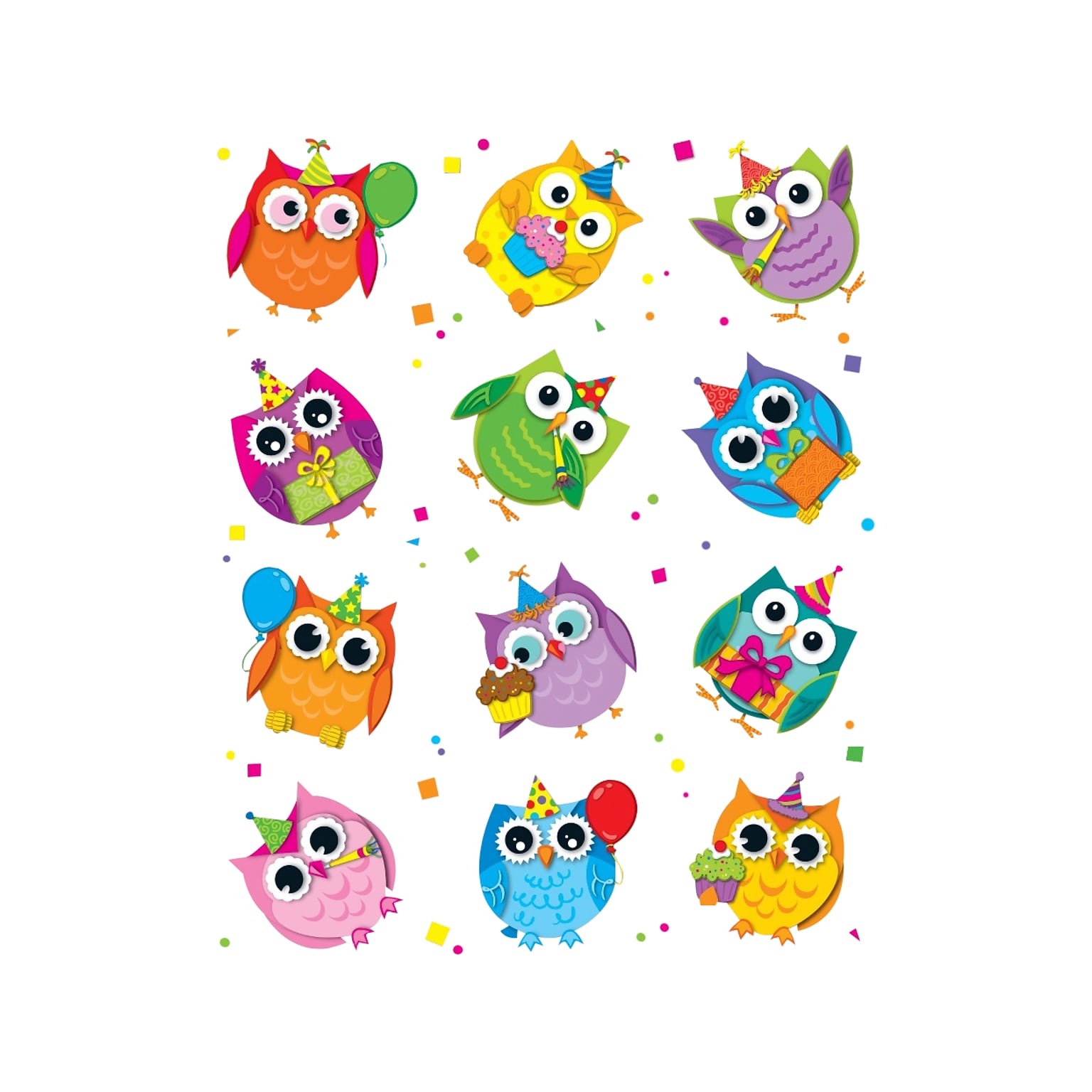 Carson-Dellosa Colorful Owls Stickers, Assorted, 72/Pack (168145)