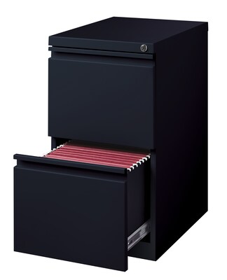 Hirsh HL10000 Series 2-Drawer Mobile Pedestal File Cabinet w/Full-Width Pull and Wheels, Letter-Width, Black, 20"D (18578)