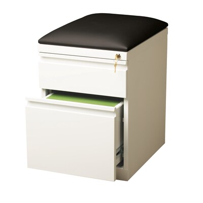 2-Drawer File Cabinet with Seat and Wheels, White, 20" Deep (19334)