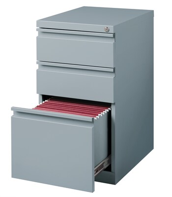 Hirsh HL10000 Series 3-Drawer Mobile Pedestal File Cabinet w/Full-Width Pulls and Wheels, Letter-Width, Platinum, 20" D (21856)
