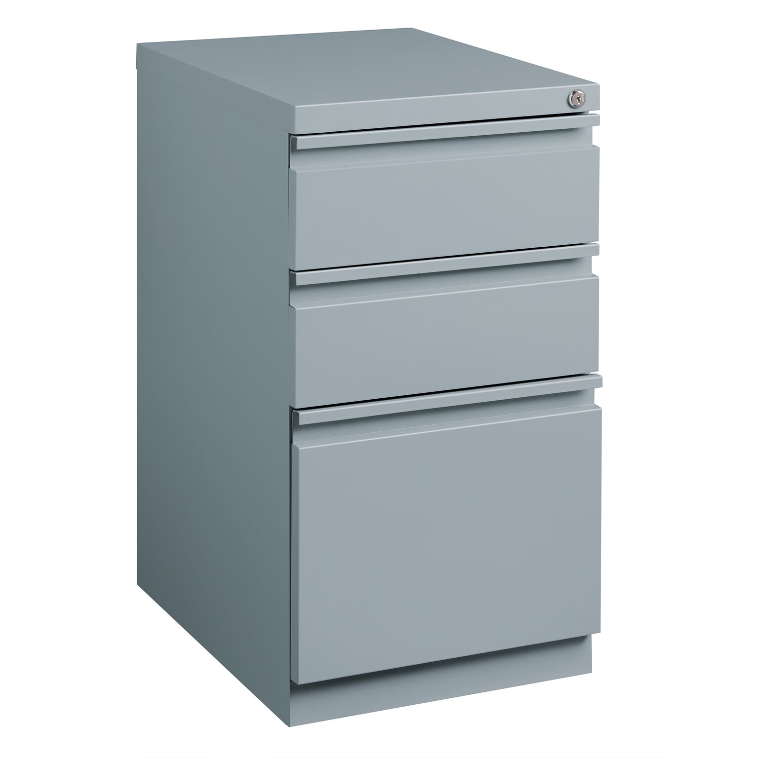 Hirsh HL10000 Series 3-Drawer Mobile Pedestal File Cabinet w/Full-Width Pulls and Wheels, Letter-Width, Platinum, 20 D (21856)