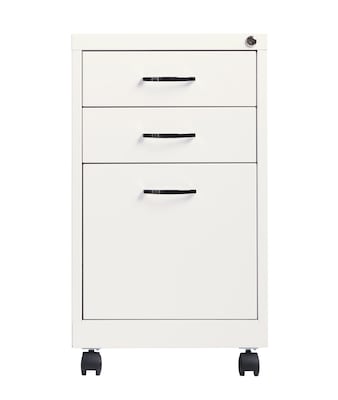 3-Drawer Metal File Cabinet on Wheels, White, 19 Deep (21028)