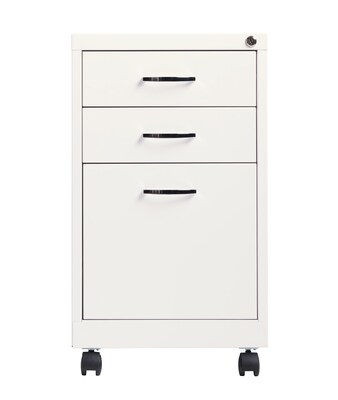 3-Drawer Metal File Cabinet on Wheels, White, 19 Deep (21028)