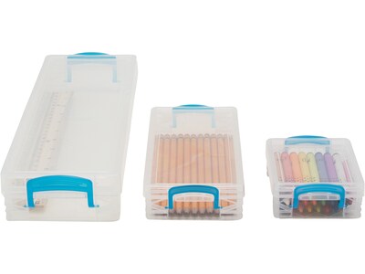 Super Stacker School Kit Plastic Boxes, Clear/Blue, 3 Boxes (38714)