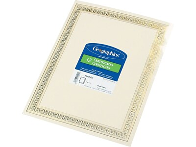 Geographics Flourish Certificates, 8.5 x 11, Ivory/Gold Foil, 12/Pack (45492S)