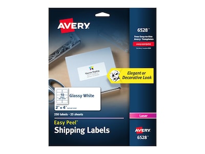 Avery Easy Peel Laser Shipping Labels, 2 x 4, White, 10 Labels/Sheet, 25 Sheets/Pack (6528)