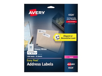 Avery Easy Peel Laser Address Labels, 2/3 x 1 3/4, White, 60 Labels/Sheet, 25 Sheets/Pack (6524)