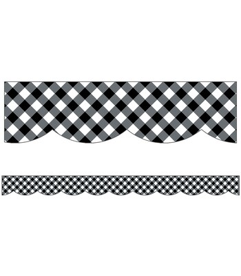 Schoolgirl Style Woodland Whimsy Black & White Gingham Scalloped Borders, 13/Pack (108363)