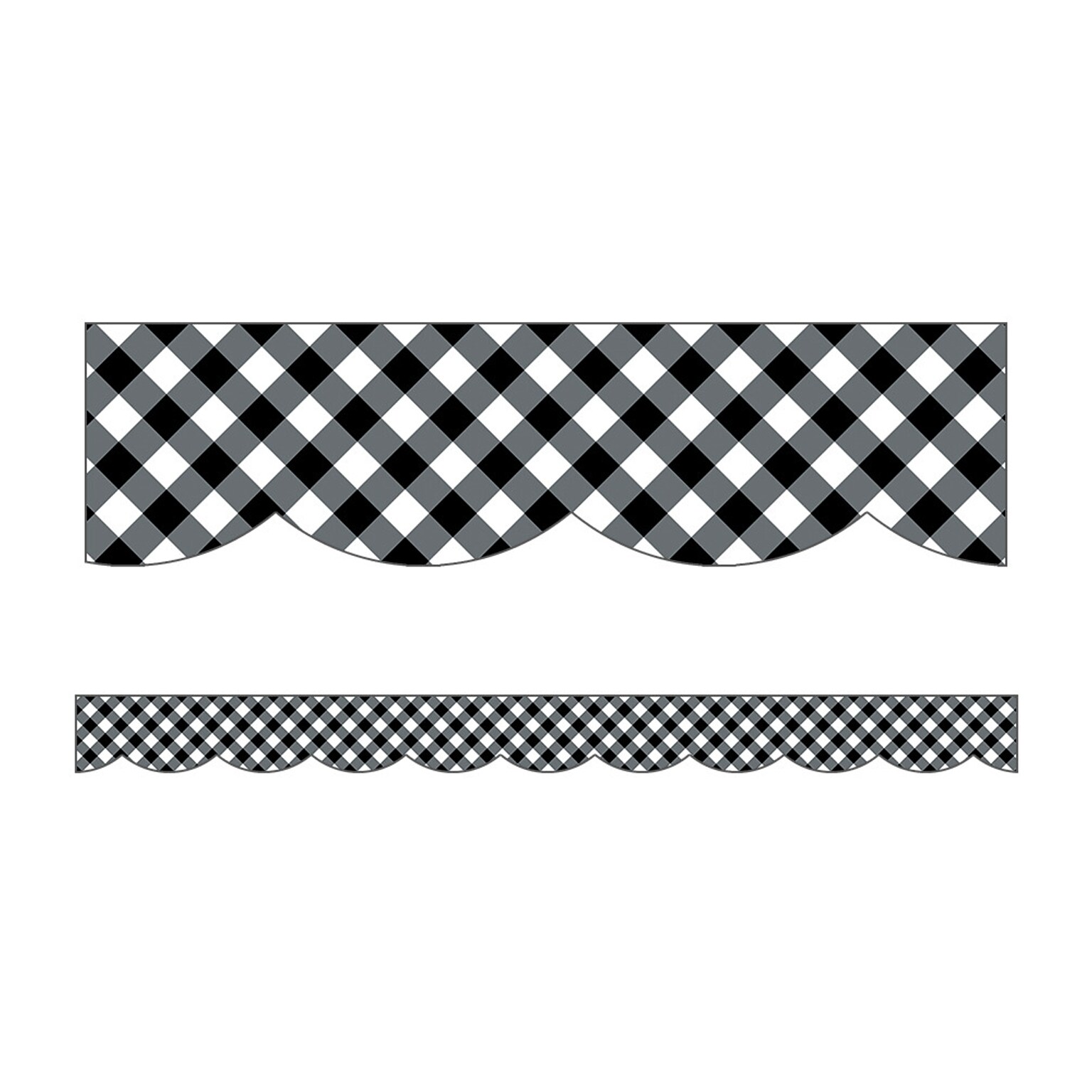 Schoolgirl Style Woodland Whimsy Black & White Gingham Scalloped Borders, 13/Pack (108363)