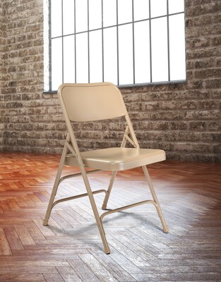 NPS #301 Premium All-Steel  Brace Double Hinge Folding Chairs, Beige/Beige - 4 Pack