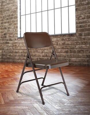 NPS #303 Premium All-Steel  Brace Double Hinge Folding Chairs, Brown/Brown - 4 Pack