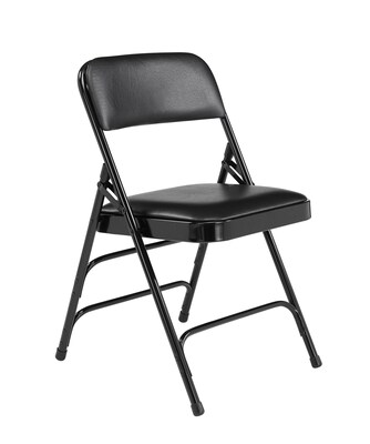 NPS 1300 Series Premium Vinyl Upholstered Triple Brace Double Hinge Folding Chair, Black, 4 Pack (1310/4)