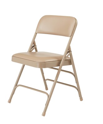 NPS #1301 Vinyl Padded Triple Brace Double Hinge Premium Folding Chairs, French Beige/Beige - 4 Pack