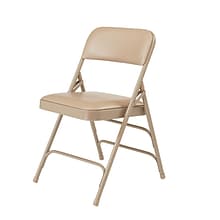 NPS #1301 Vinyl Padded Triple Brace Double Hinge Premium Folding Chairs, French Beige/Beige - 4 Pack