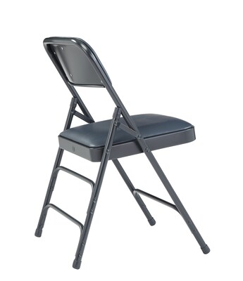 NPS #1304 Vinyl Padded Triple Brace Double Hinge Premium Folding Chairs, Dark Midnight Blue/Char-Blue - 4 Pack