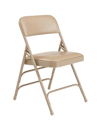 NPS #1301 Vinyl Padded Triple Brace Double Hinge Premium Folding Chairs, French Beige/Beige - 4 Pack